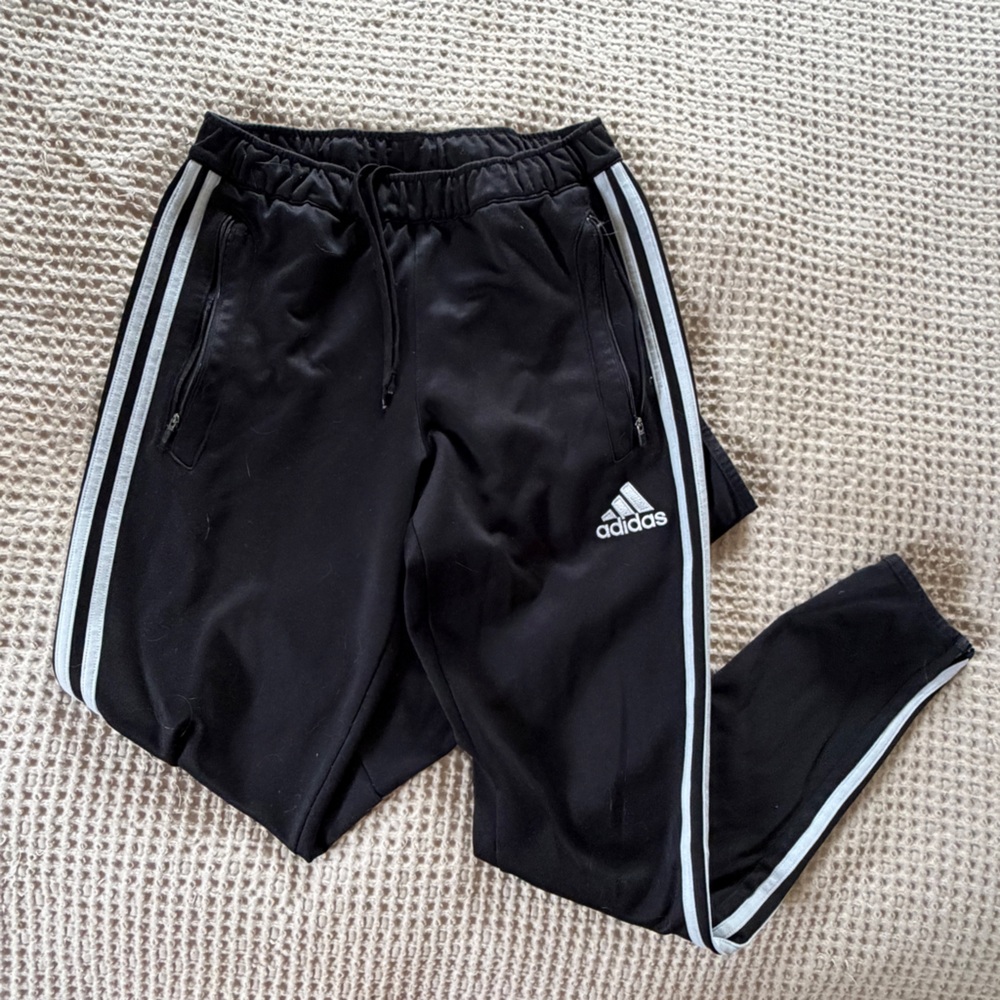 Adidas Black Joggers with White Stripes